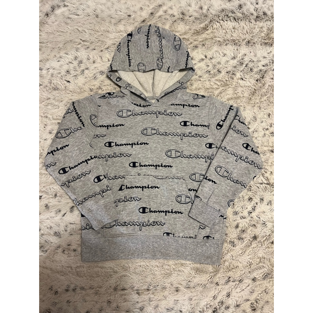 Champion Hoodie Boys Size 7 Gray and Navy Blue EUC